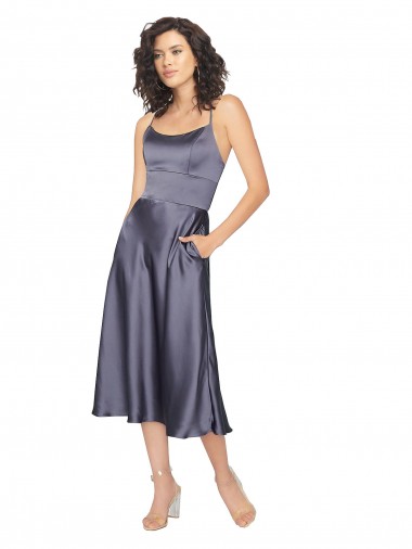 Acheter Trapèze Scoop midi Satiné Soyeux Courte Robes demoiselle d'honneur / Robes de bal / Robes de cocktail