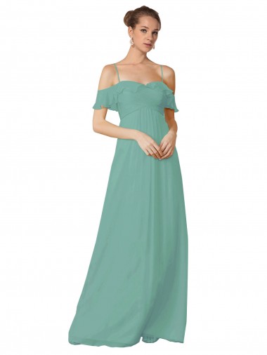 Acheter Trapèze Épaule Dénudée Bretelles spaghetti Mousseline Longue Robes demoiselle d'honneur
