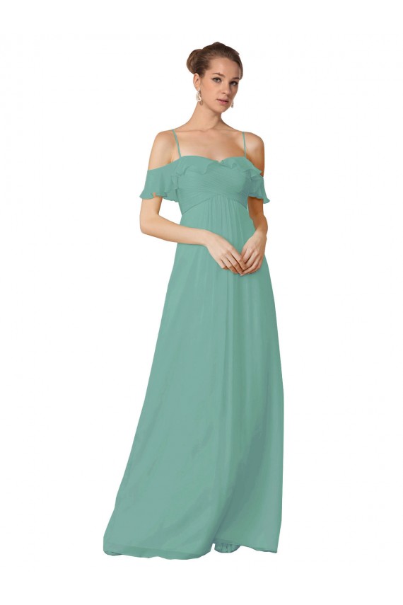 Acheter Trapèze Épaule Dénudée Bretelles spaghetti Mousseline Longue Robes demoiselle d'honneur