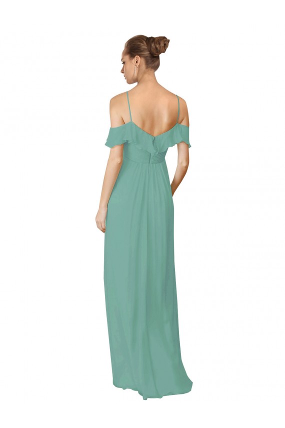 Acheter Trapèze Épaule Dénudée Bretelles spaghetti Mousseline Longue Robes demoiselle d'honneur