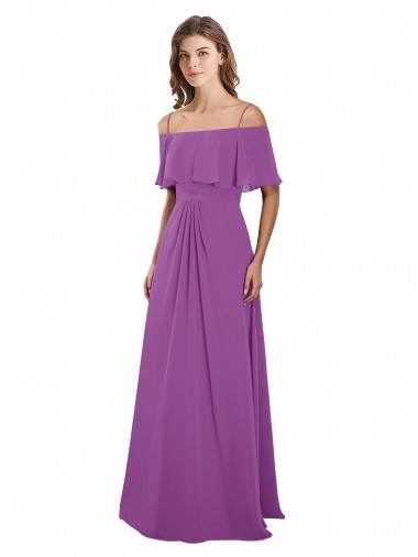 Acheter Trapèze Épaule Dénudée Bretelles spaghetti Mousseline Longue Robes demoiselle d'honneur