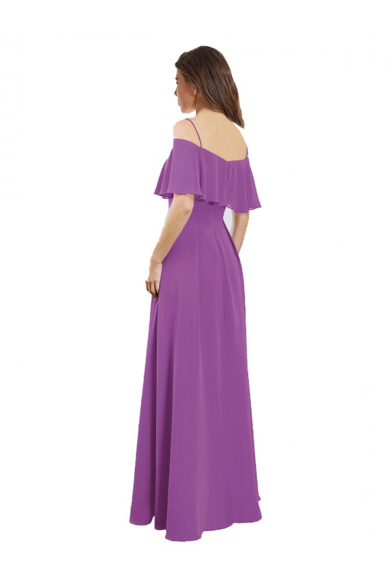 Acheter Trapèze Épaule Dénudée Bretelles spaghetti Mousseline Longue Robes demoiselle d'honneur