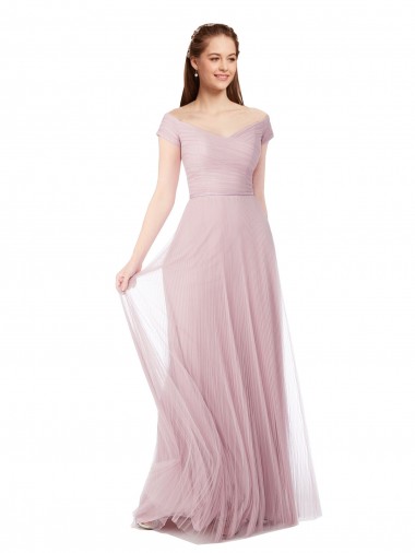 Acheter Trapèze Épaule Dénudée Tulle Longue Robes demoiselle d'honneur