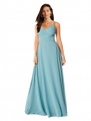 Acheter Turquoise Trapèze Col V Mousseline Longue Robes demoiselle d'honneur