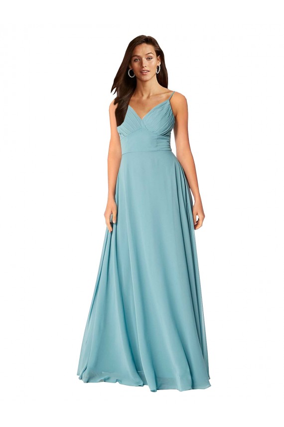 Acheter Turquoise Trapèze Col V Mousseline Longue Robes demoiselle d'honneur