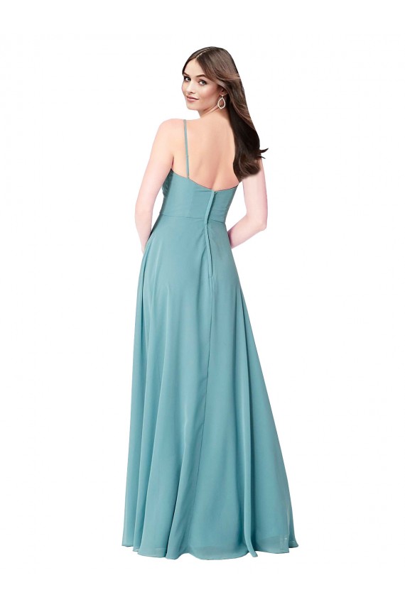 Acheter Turquoise Trapèze Col V Mousseline Longue Robes demoiselle d'honneur
