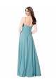 Acheter Turquoise Trapèze Col V Mousseline Longue Robes demoiselle d'honneur