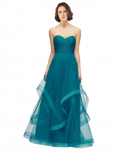 Acheter Turquoise Trapèze Sans bretelle Tulle Longue Robes demoiselle d'honneur
