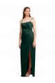 Acheter Vert Chasseur Colonne Bretelles spaghetti Col Carré Satiné Stretch Longue Formelles Robes demoiselle d'honneur / Robes de soirée / Robes de bal