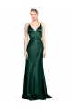 Acheter Vert Chasseur Fourreau Bretelles spaghetti Col V Satiné Stretch Longue Formelles Robes demoiselle d'honneur / Robes de soirée / Robes de bal