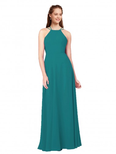 Acheter Vert Chasseur Fourreau Col Haut Mousseline Longue Robes demoiselle d'honneur