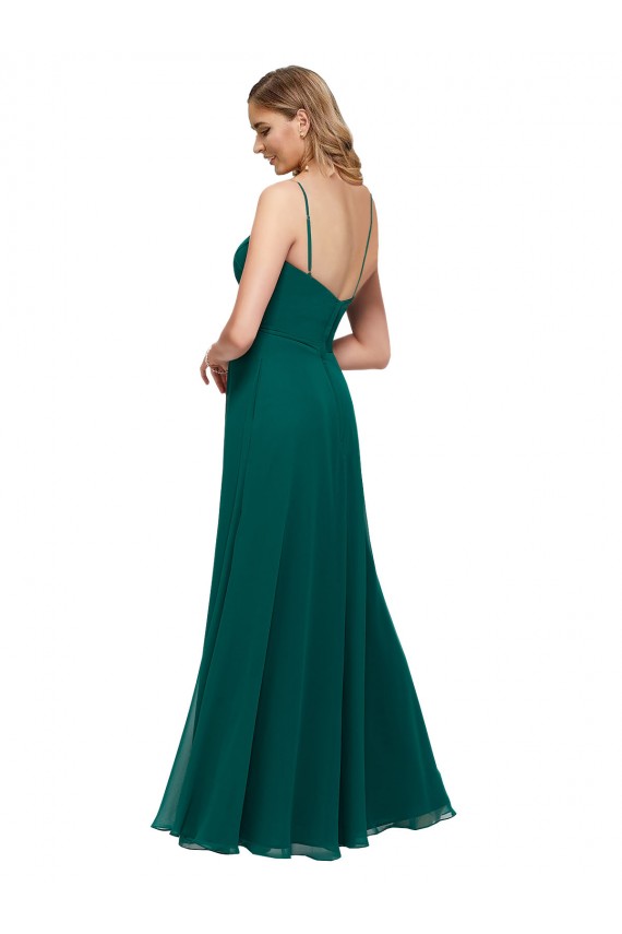 Acheter Vert Chasseur Trapèze Bretelles spaghetti Col Carré Mousseline Longue Robes demoiselle d'honneur