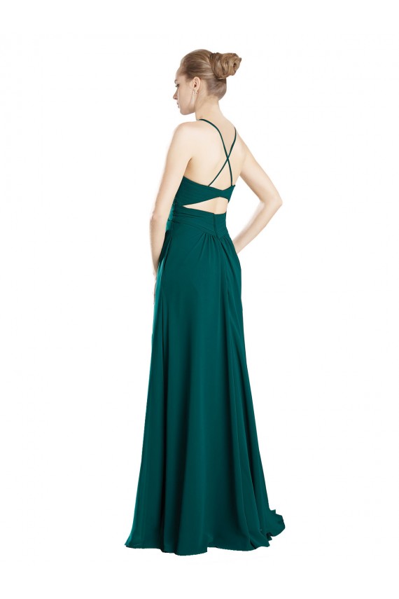 Acheter Vert Chasseur Trapèze Col V Mousseline Longue Robes demoiselle d'honneur
