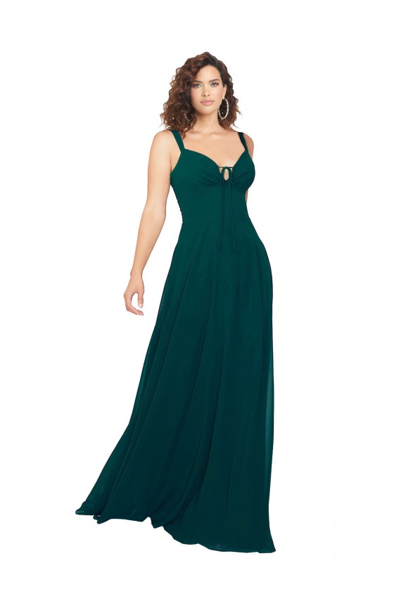 Acheter Vert Chasseur Trapèze Col V Mousseline Longue Robes demoiselle d'honneur