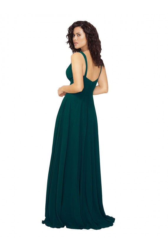 Acheter Vert Chasseur Trapèze Col V Mousseline Longue Robes demoiselle d'honneur