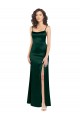 Acheter Vert Chasseur Trapèze Scoop Satiné Stretch Longue Formelles Robes demoiselle d'honneur / Robes de soirée / Robes de bal