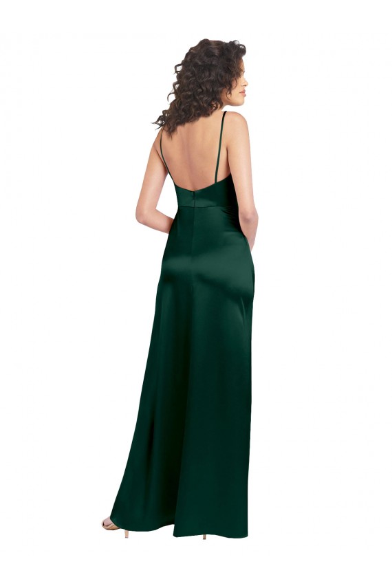 Acheter Vert Chasseur Trapèze Scoop Satiné Stretch Longue Formelles Robes demoiselle d'honneur / Robes de soirée / Robes de bal