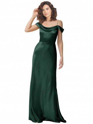 Acheter Vert Chasseur Trapèze Épaule Dénudée Bretelles spaghetti Satiné Stretch Longue Formelles Robes demoiselle d'honneur / Robes de soirée / Robes de bal