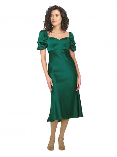 Acheter Vert Chasseur Trapèze midi Satiné Soyeux Courte Robes demoiselle d'honneur / Robes de soirée / Robes de bal