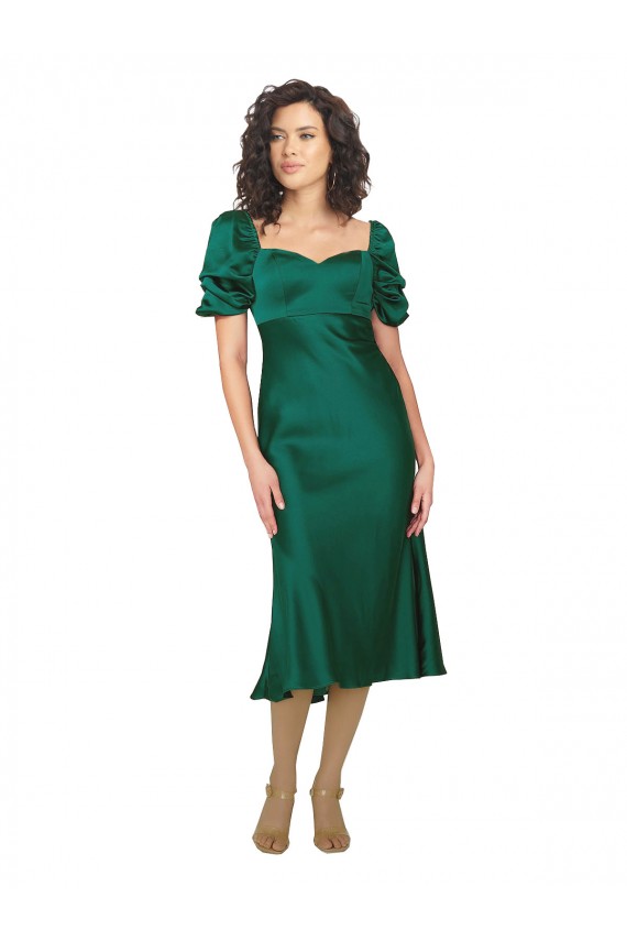 Acheter Vert Chasseur Trapèze midi Satiné Soyeux Courte Robes demoiselle d'honneur / Robes de soirée / Robes de bal