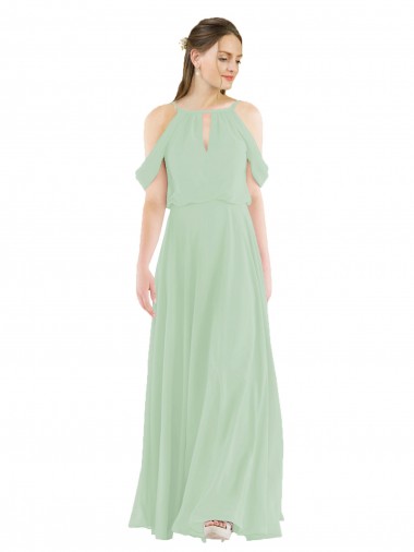 Acheter Vert Sauge Fourreau Épaule Dénudée Mousseline Longue Robes demoiselle d'honneur