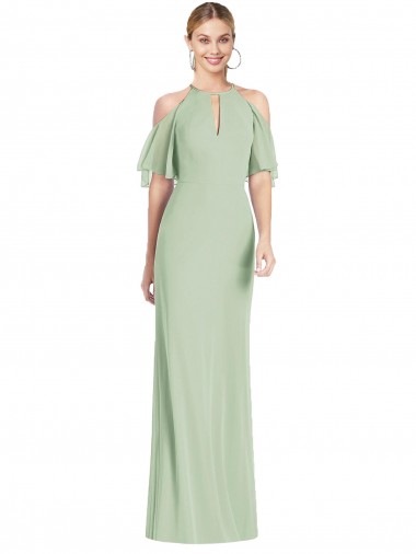 Acheter Vert Sauge Sirène Licou Mousseline Longue Robes demoiselle d'honneur