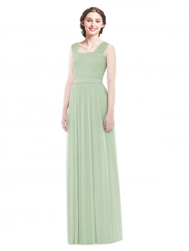 Acheter Vert Sauge Trapèze Bretelles spaghetti Mousseline Longue Robes demoiselle d'honneur