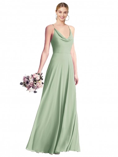 Acheter Vert Sauge Trapèze Bretelles spaghetti Mousseline Longue Robes demoiselle d'honneur