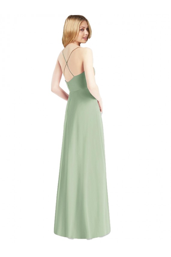 Acheter Vert Sauge Trapèze Bretelles spaghetti Mousseline Longue Robes demoiselle d'honneur