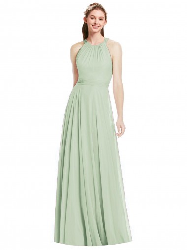 Acheter Vert Sauge Trapèze Licou Mousseline Longue Robes demoiselle d'honneur