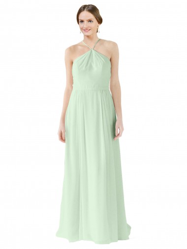 Acheter Vert Sauge Trapèze Licou Mousseline Longue Robes demoiselle d'honneur