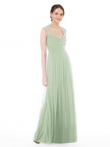 Acheter Vert Sauge Trapèze Mousseline Longue Robes demoiselle d'honneur