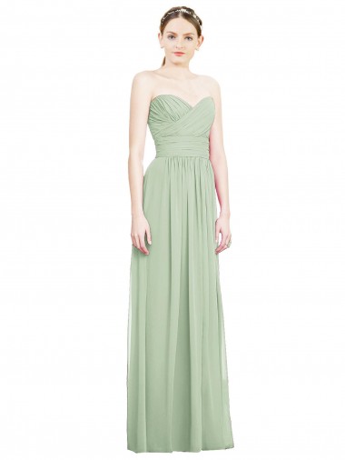 Acheter Vert Sauge Trapèze Sans bretelle Mousseline Longue Robes demoiselle d'honneur