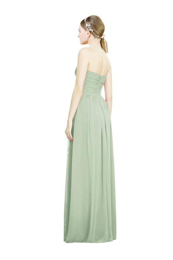 Acheter Vert Sauge Trapèze Sans bretelle Mousseline Longue Robes demoiselle d'honneur