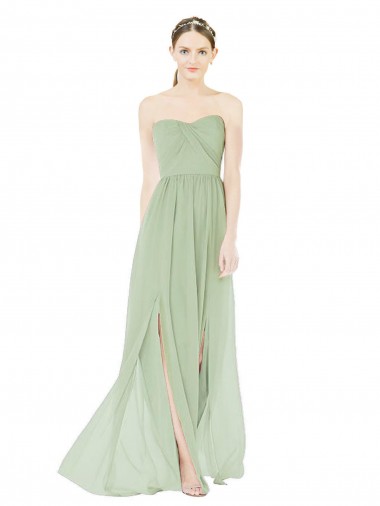 Acheter Vert Sauge Trapèze Sans bretelle Mousseline Longue Robes demoiselle d'honneur