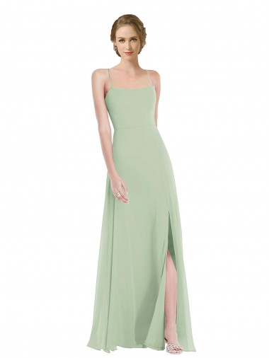Acheter Vert Sauge Trapèze Scoop Mousseline Longue Robes demoiselle d'honneur