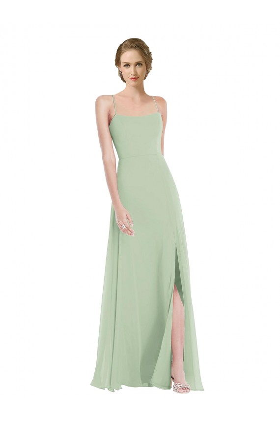 Acheter Vert Sauge Trapèze Scoop Mousseline Longue Robes demoiselle d'honneur