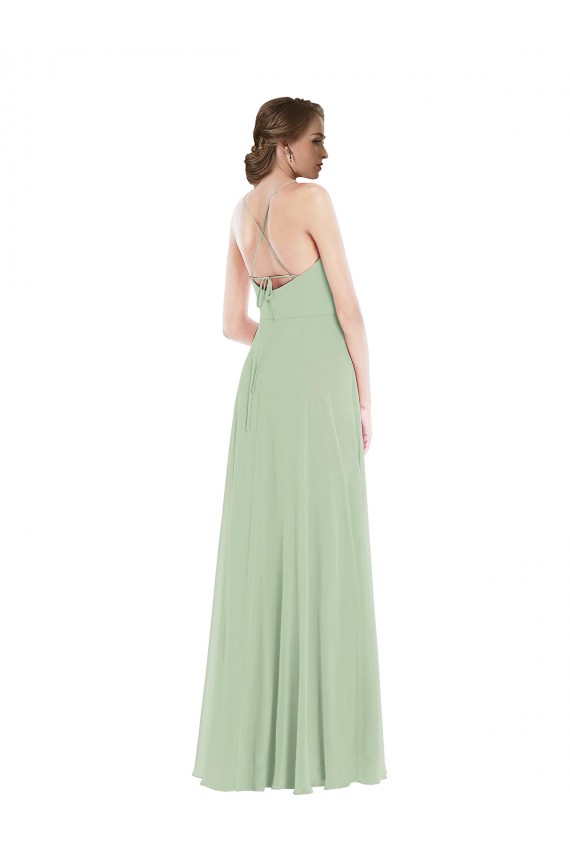 Acheter Vert Sauge Trapèze Scoop Mousseline Longue Robes demoiselle d'honneur