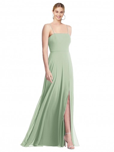 Acheter Vert Sauge Trompette Bretelles spaghetti Col Carré Mousseline Longue Formelles Robes demoiselle d'honneur / Robes de soirée