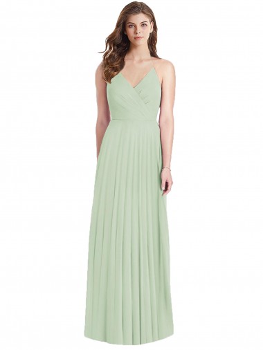 Acheter Vert Sauge Trompette Bretelles spaghetti Col V Mousseline Longue Robes demoiselle d'honneur