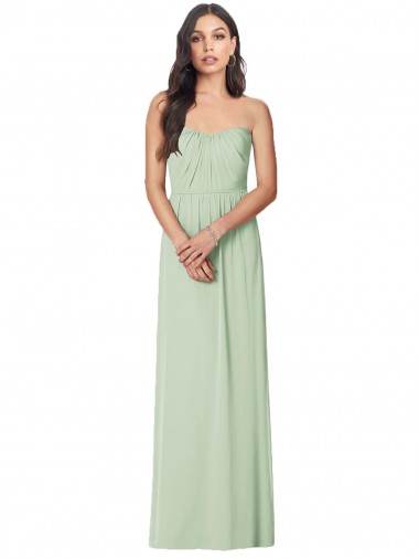 Acheter Vert Sauge Trompette Sans bretelle Mousseline Longue Robes demoiselle d'honneur