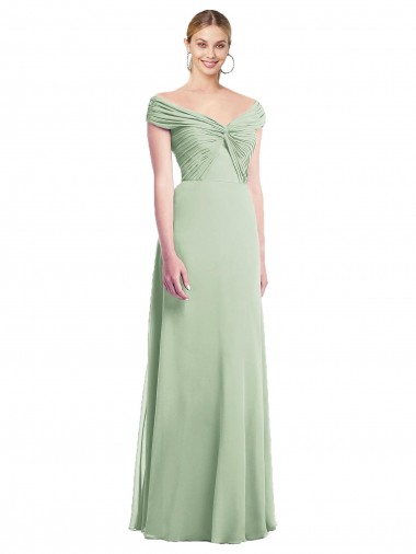 Acheter Vert Sauge Trompette Épaule Dénudée Mousseline Longue Robes demoiselle d'honneur