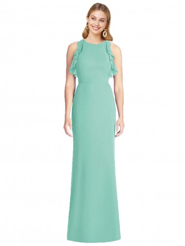 Acheter Vert de jade Sirène Col bijou Mousseline Longue Robes demoiselle d'honneur