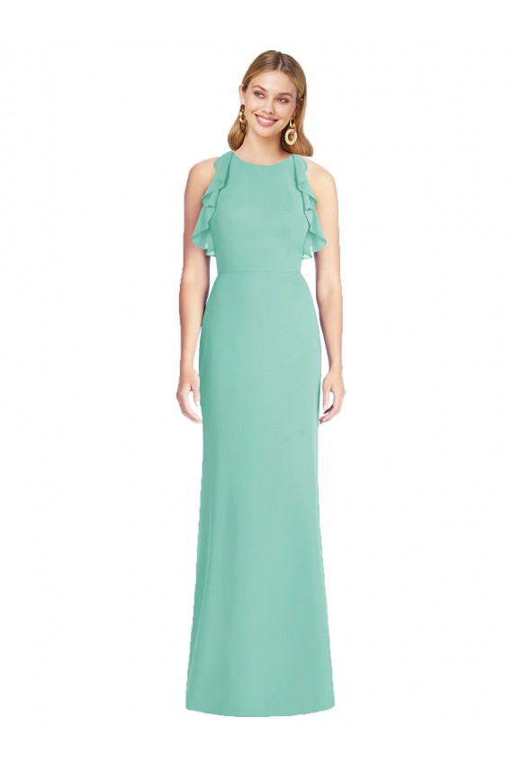 Acheter Vert de jade Sirène Col bijou Mousseline Longue Robes demoiselle d'honneur
