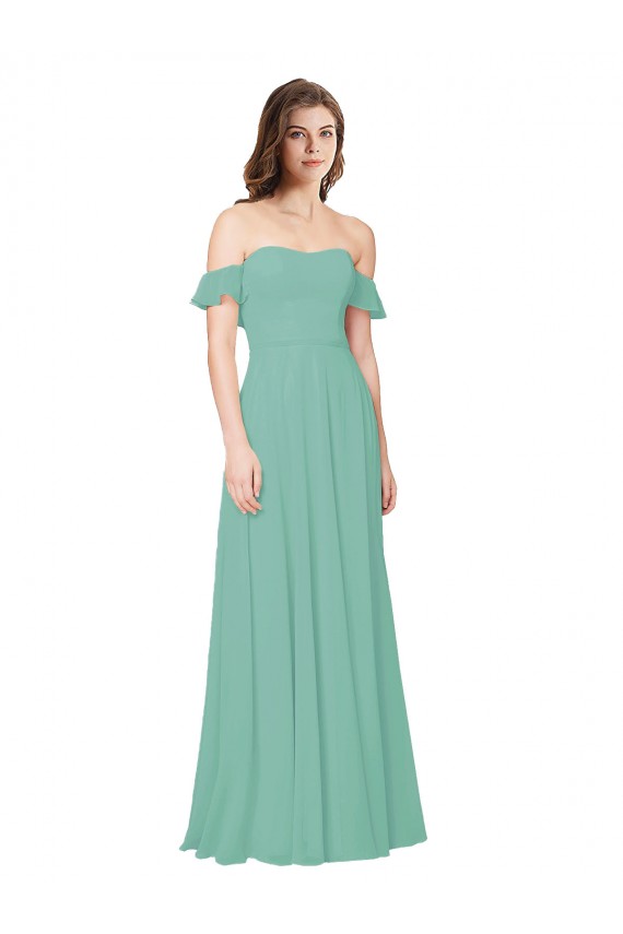 Acheter Vert de jade Trapèze Épaule Dénudée Mousseline Longue Robes demoiselle d'honneur