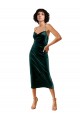 Acheter Vert foncé Fourreau Bretelles spaghetti midi Velours Stretch Courte Robes demoiselle d'honneur / Robes de soirée / Robes de cocktail