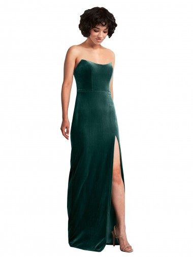 Acheter Vert foncé Fourreau Sans bretelle Velours Stretch Longue Formelles Robes demoiselle d'honneur / Robes de soirée / Robes de bal