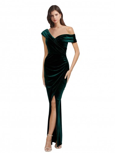 Acheter Vert foncé Fourreau Épaule Dénudée Velours Stretch Longue Asymétrique Formelles Robes demoiselle d'honneur / Robes de soirée / Robes de bal