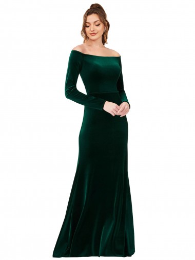 Acheter Vert foncé Fourreau Épaule Dénudée Velours Stretch Longue Formelles Robes demoiselle d'honneur / Robes de soirée / Robes de bal
