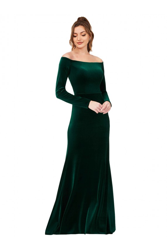 Acheter Vert foncé Fourreau Épaule Dénudée Velours Stretch Longue Formelles Robes demoiselle d'honneur / Robes de soirée / Robes de bal